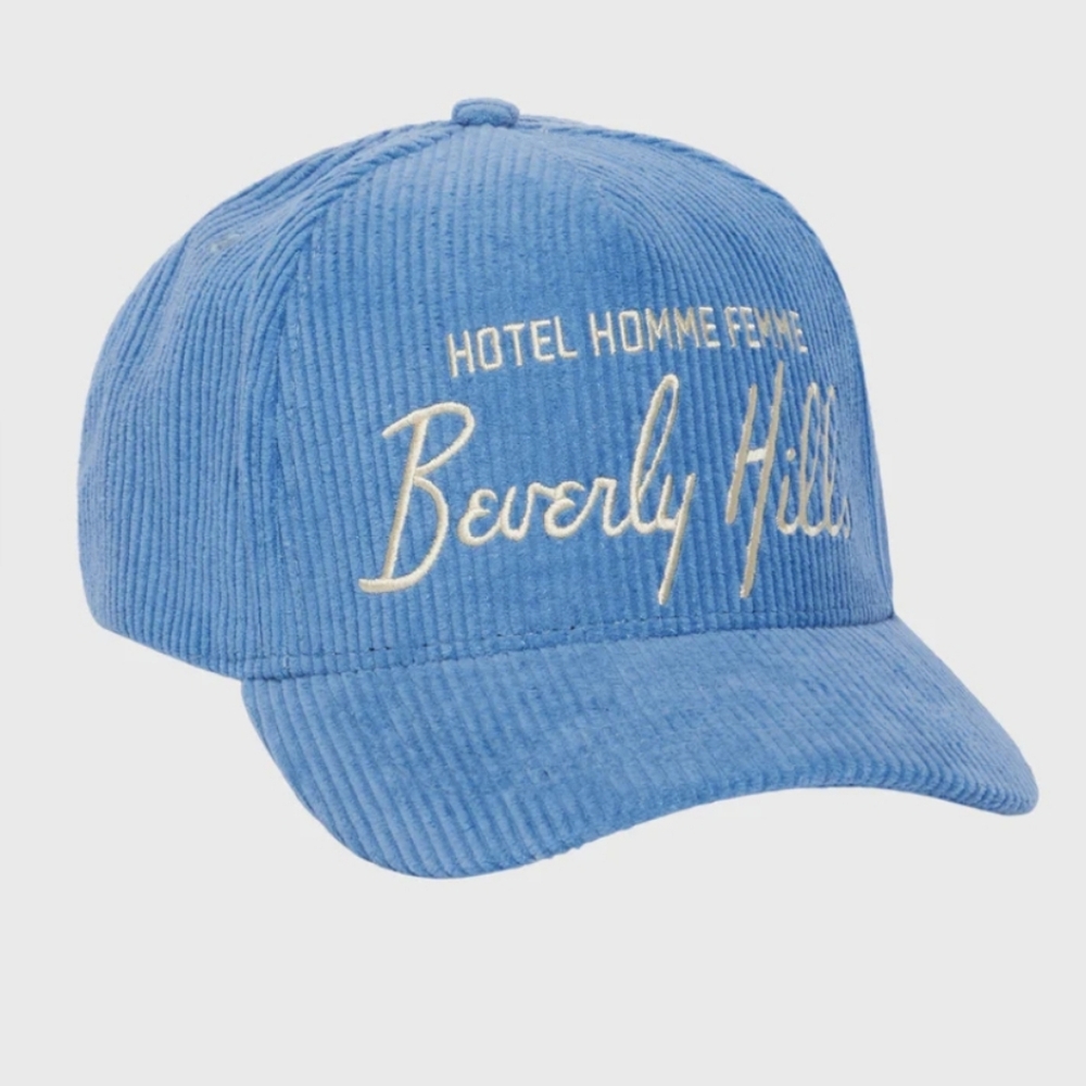 NWT Hotel Beverly Hills Homme Femme Light Blue Corduroy Cap Current Style